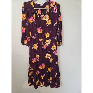 GAP Women Floral Print Midi Dress Bloom Pattern Tie Waist V Neck‎ M